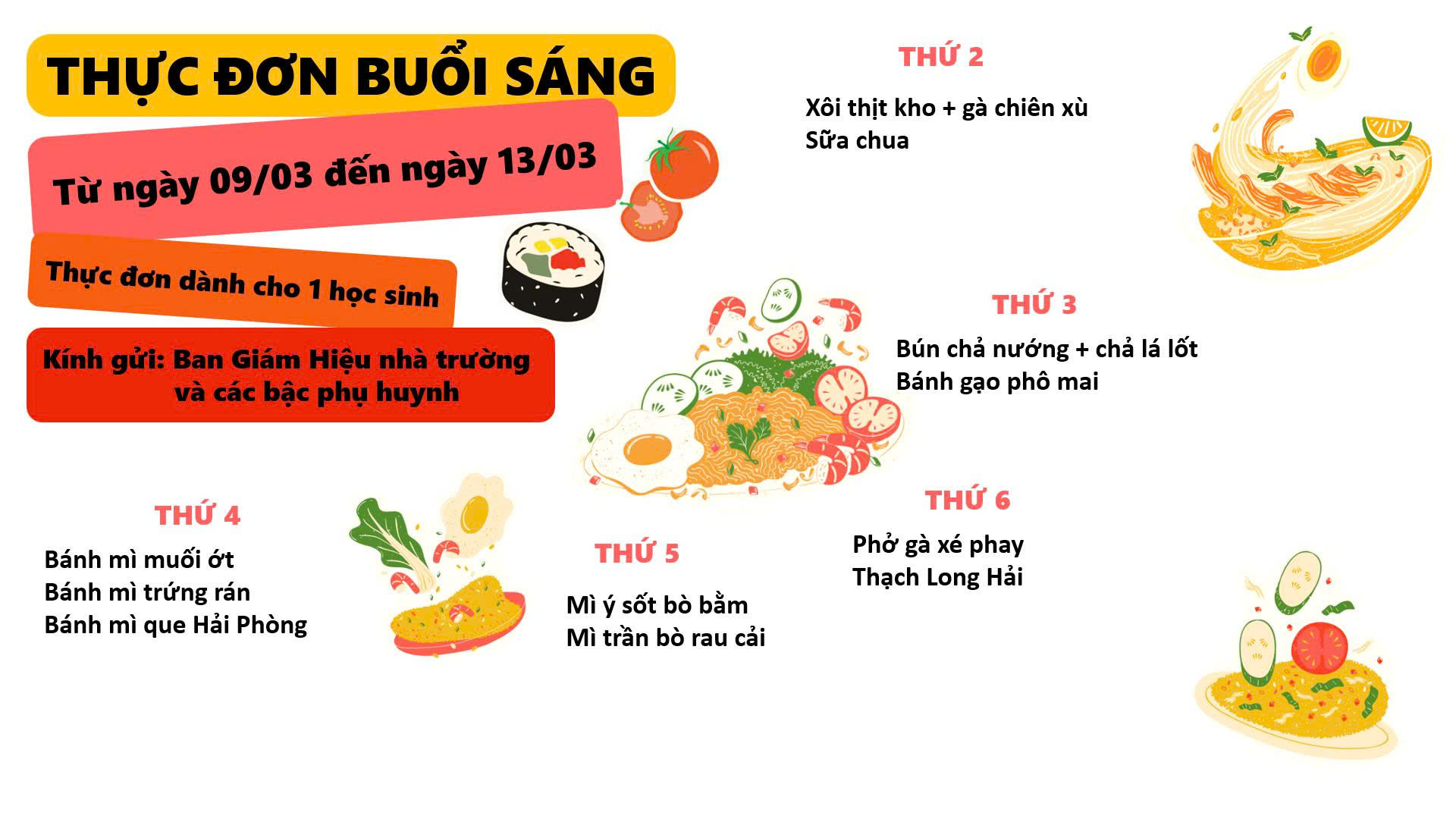 Thực đơn tuần 2 tháng 3