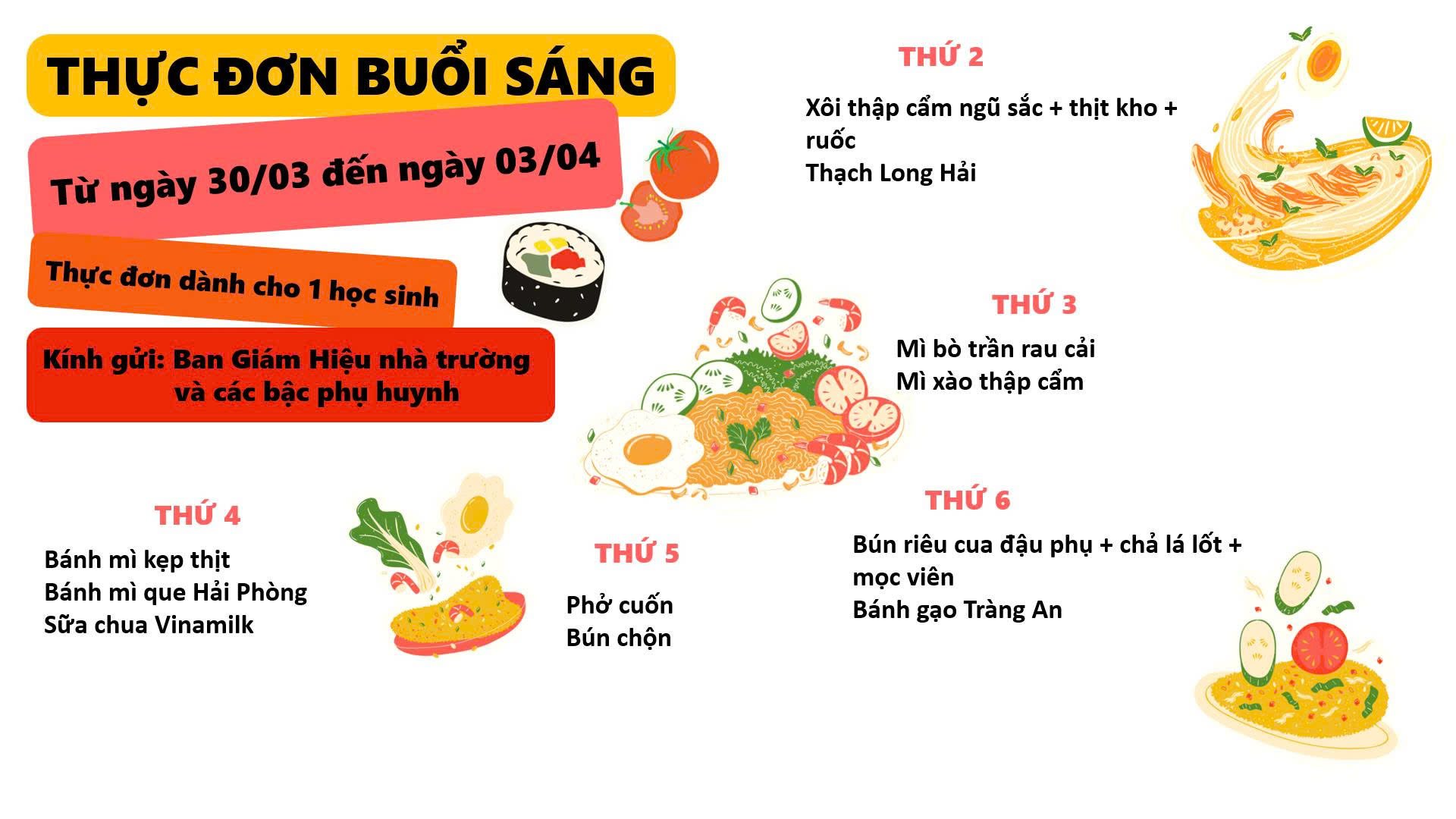 Thực đơn tuần 1, tháng 4