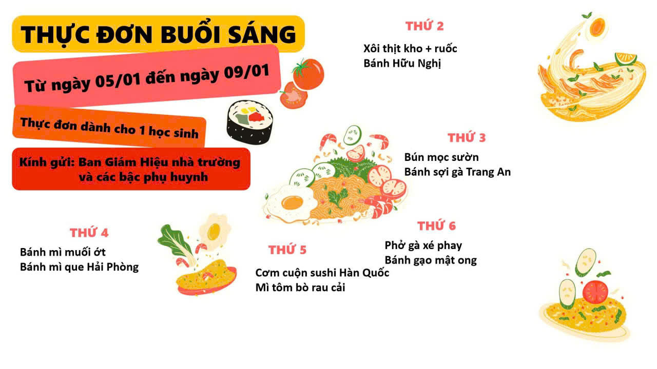 Thực đơn tháng 1 2026