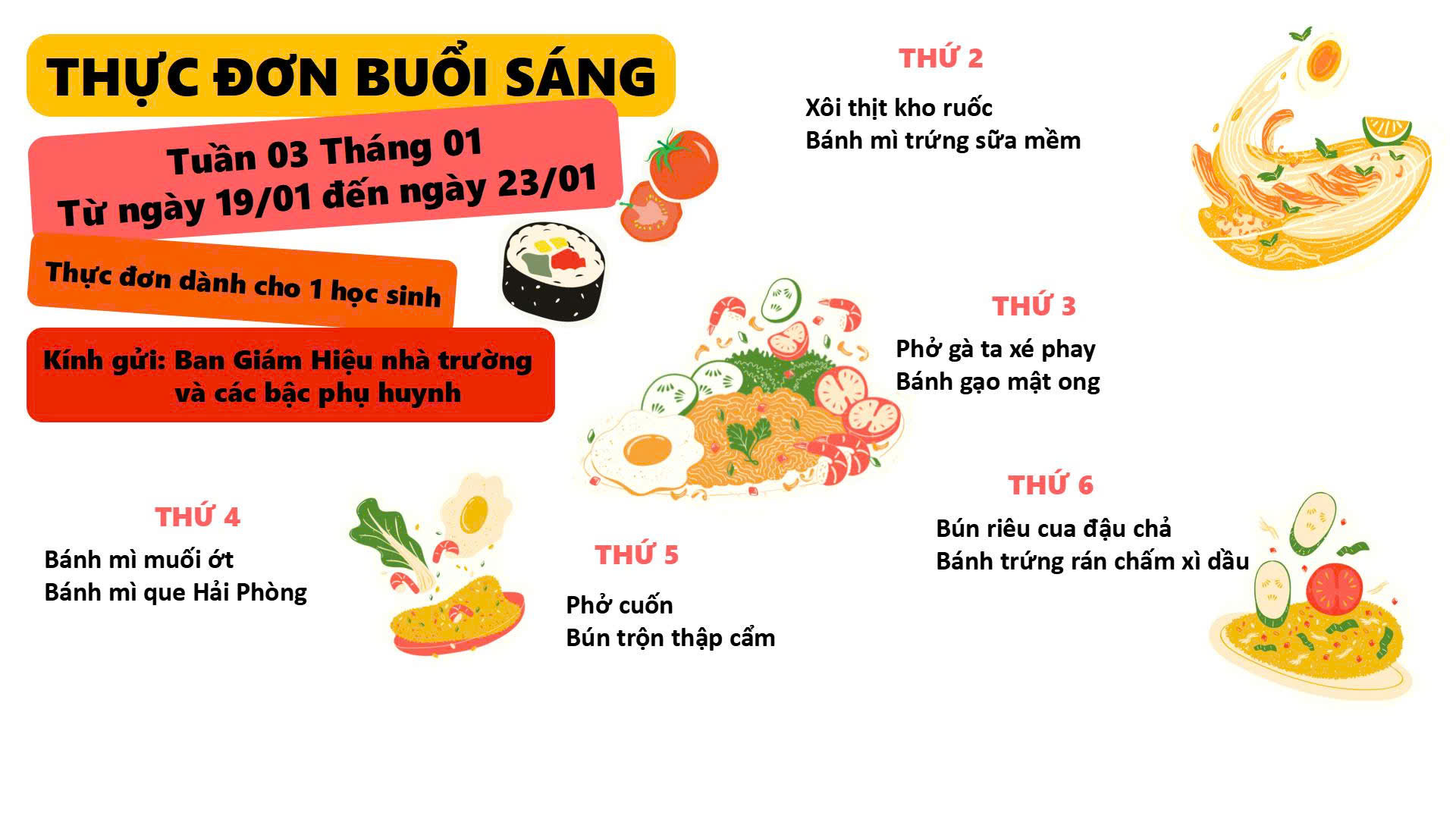 Thực đơn tuần 3 tháng 1