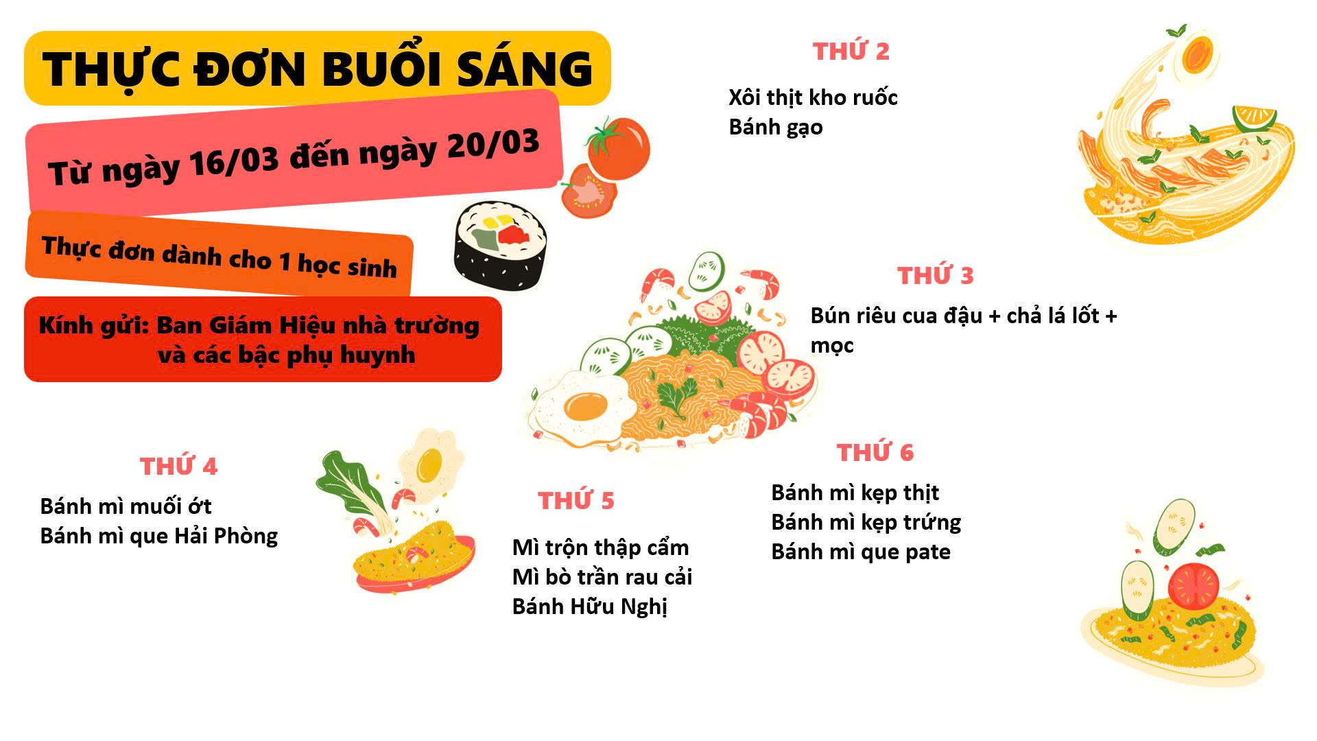 Thực đơn tuần 3 tháng 3